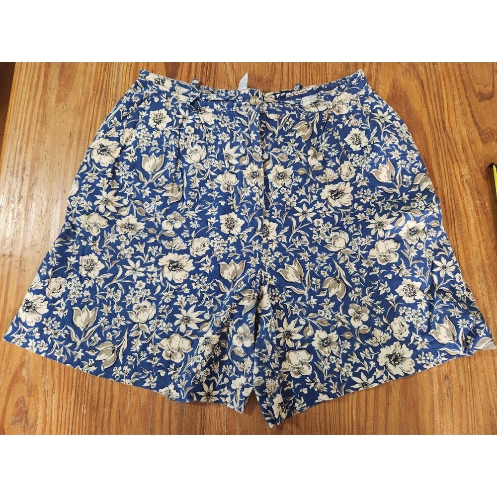Talbots Blue Floral Hi-Rise Linen Cotton Vintage Chino Shorts Size 16 7" Inseam